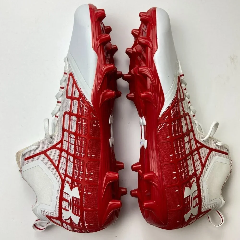 Under Amour‎ White and Red Banshee Mid MC Lacrosse Shoes Size 15